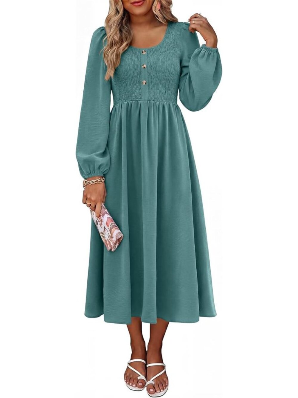 ANRABESS Women Long Sleeve Scoop Neck Fall Midi Dress